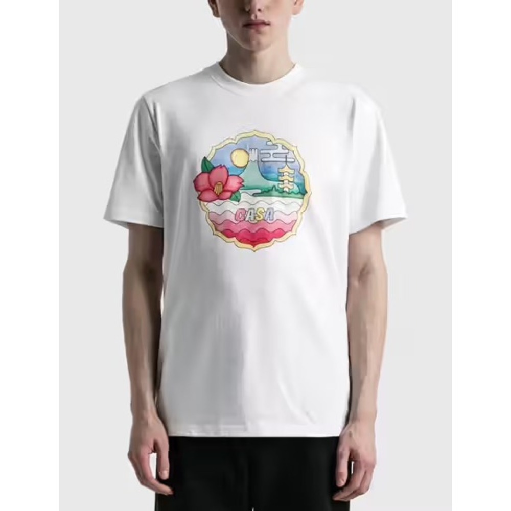 Casablanca Tennis Club Mens White Japanese Landscape Graphic T-Shirt XL Portugal
